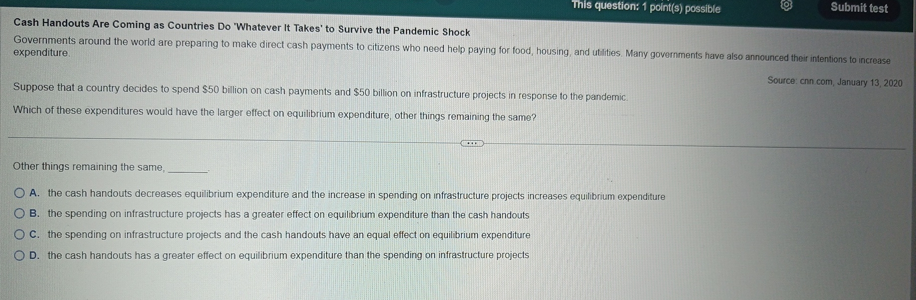 This question: 1 point ( s ) possible Submit test