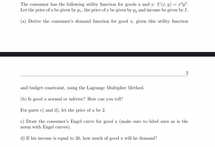 The consumer has the following utility function