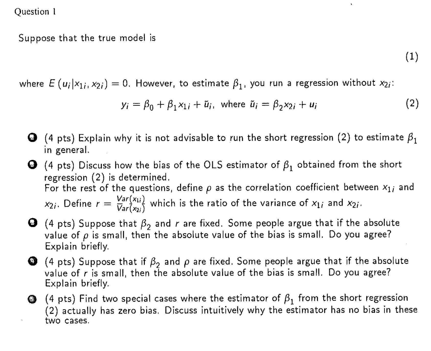 Question I Suppose that the true model i s where