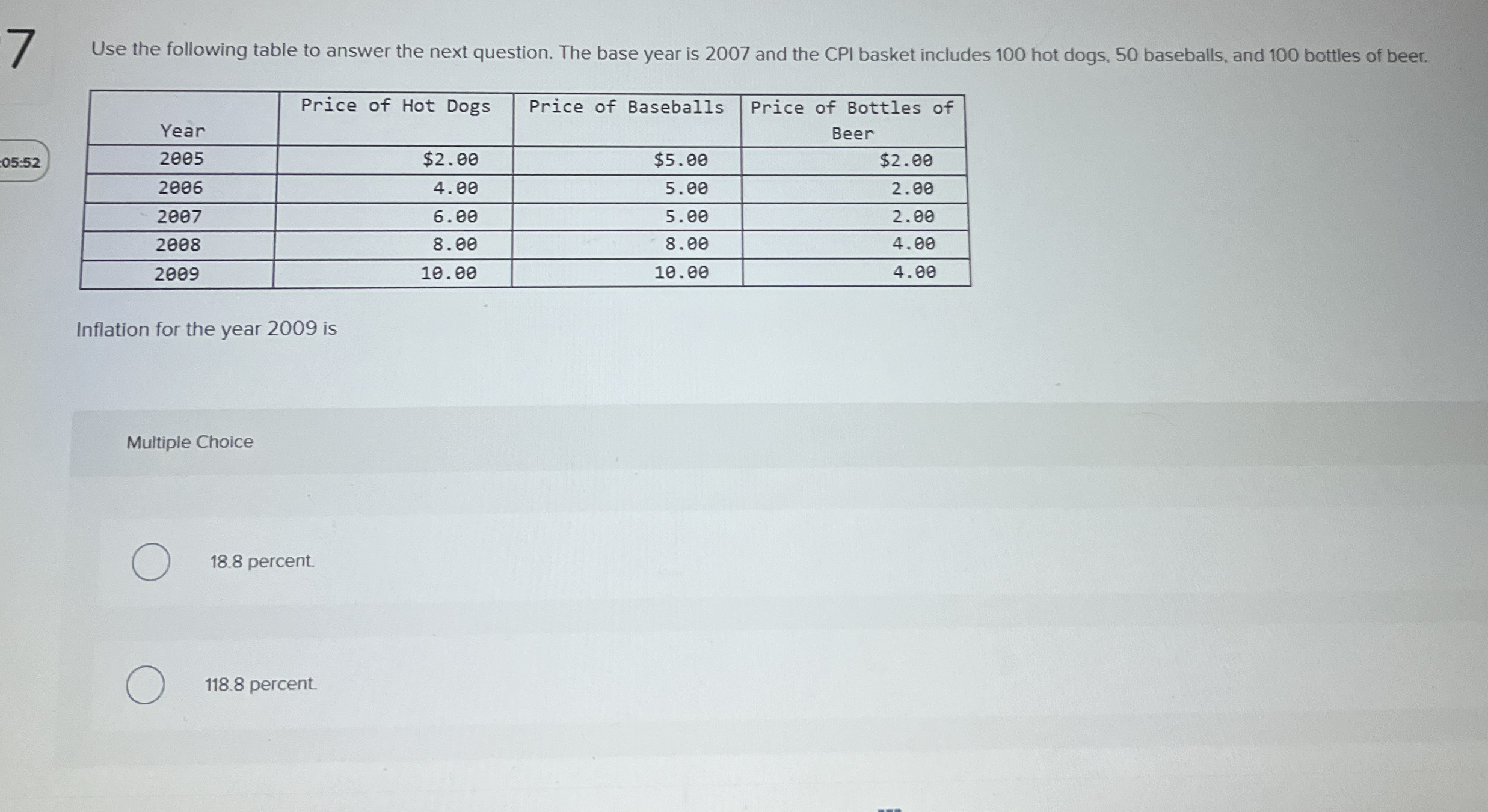 7 Use the following table to answer the next