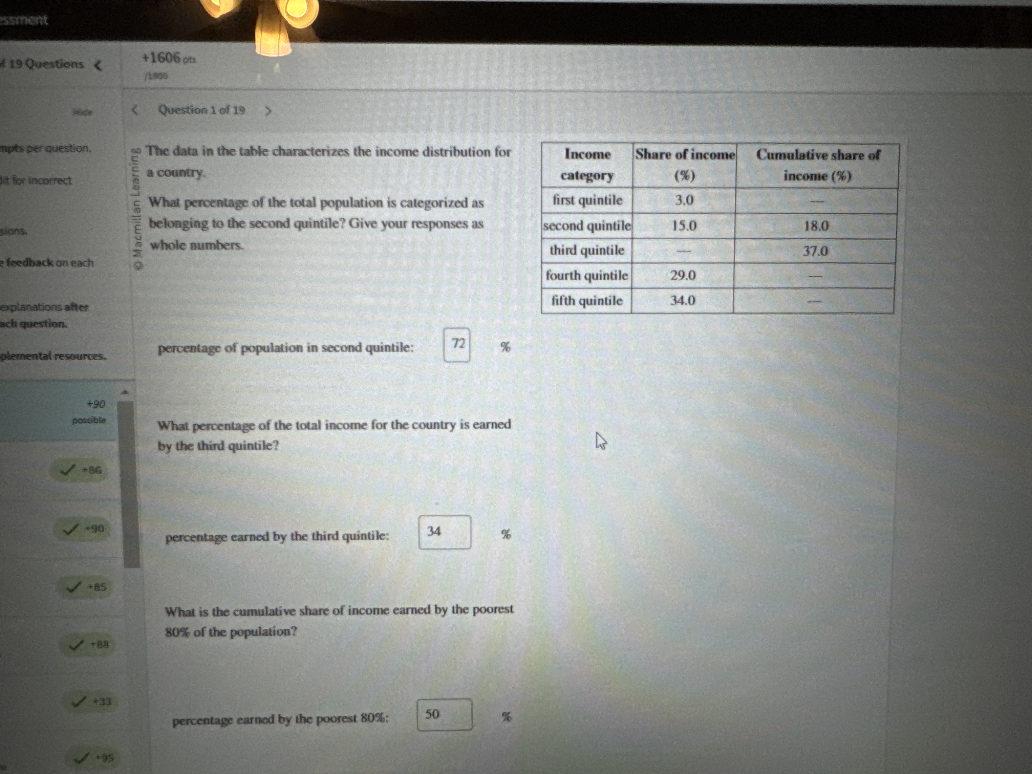 percentage of population in second quintile: What