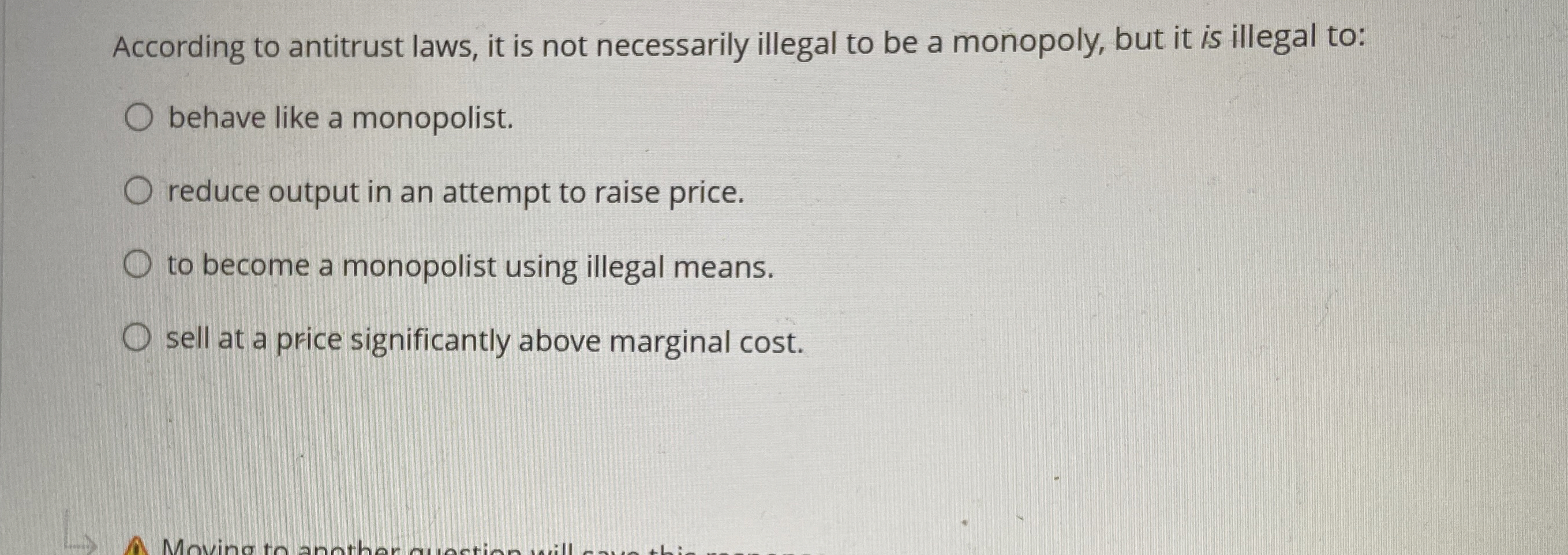 According to antitrust laws, it is not