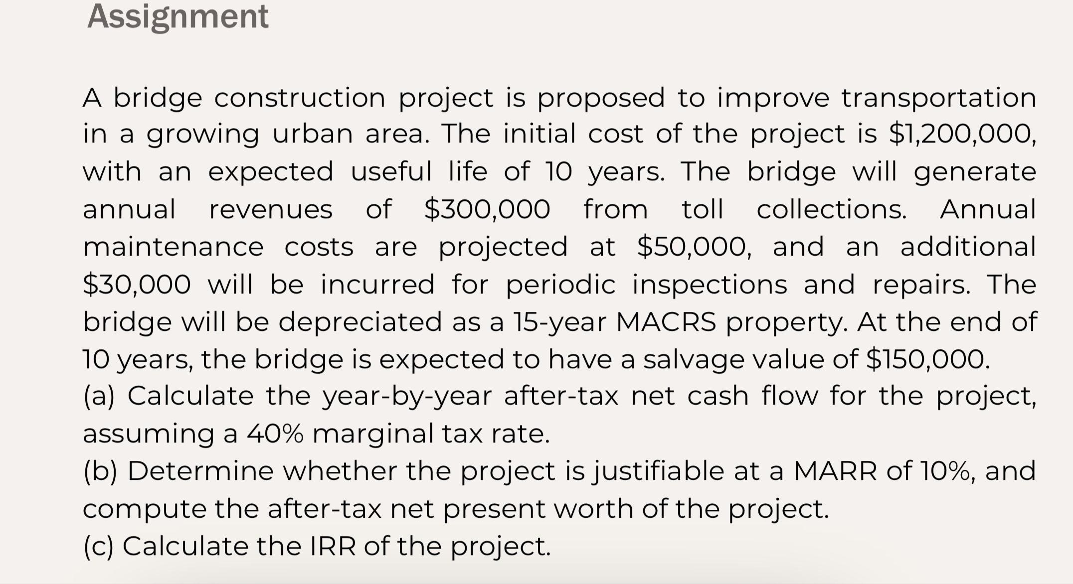 Assignment A bridge construction project is