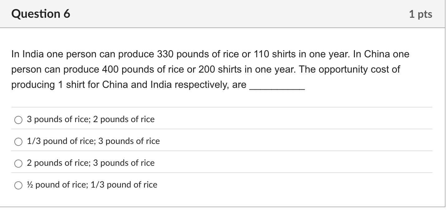 Question 6 In India one person can produce 3 3 0