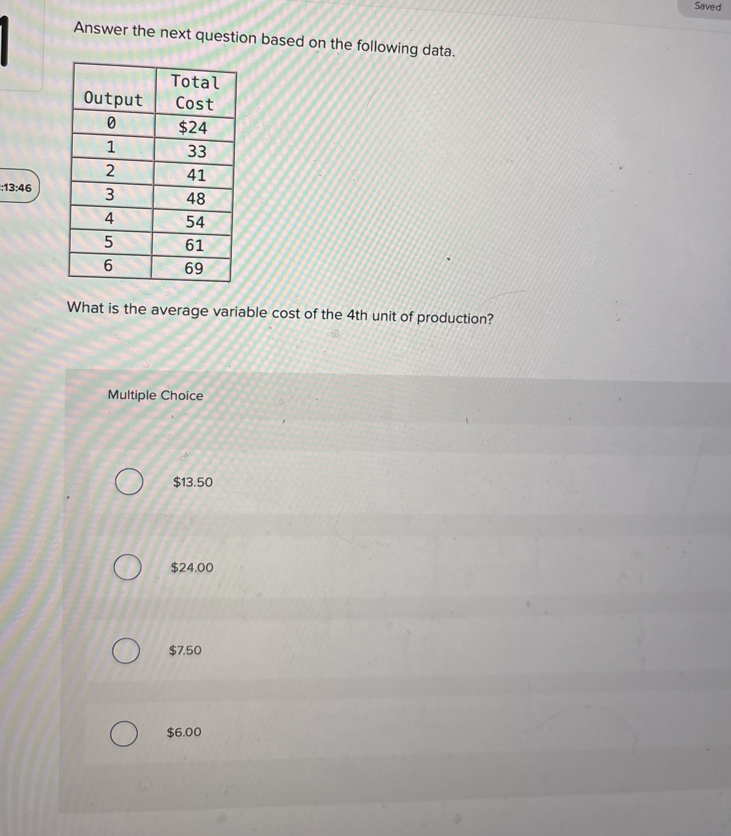 Saved Answer the next question based on the