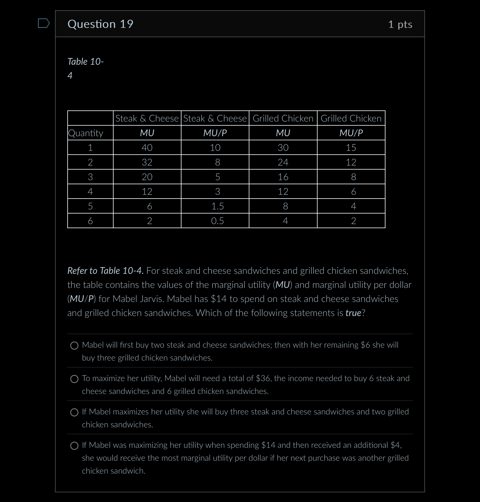 Question 1 9 1 pts Table 1 0 - 4 \ table [ [ ,