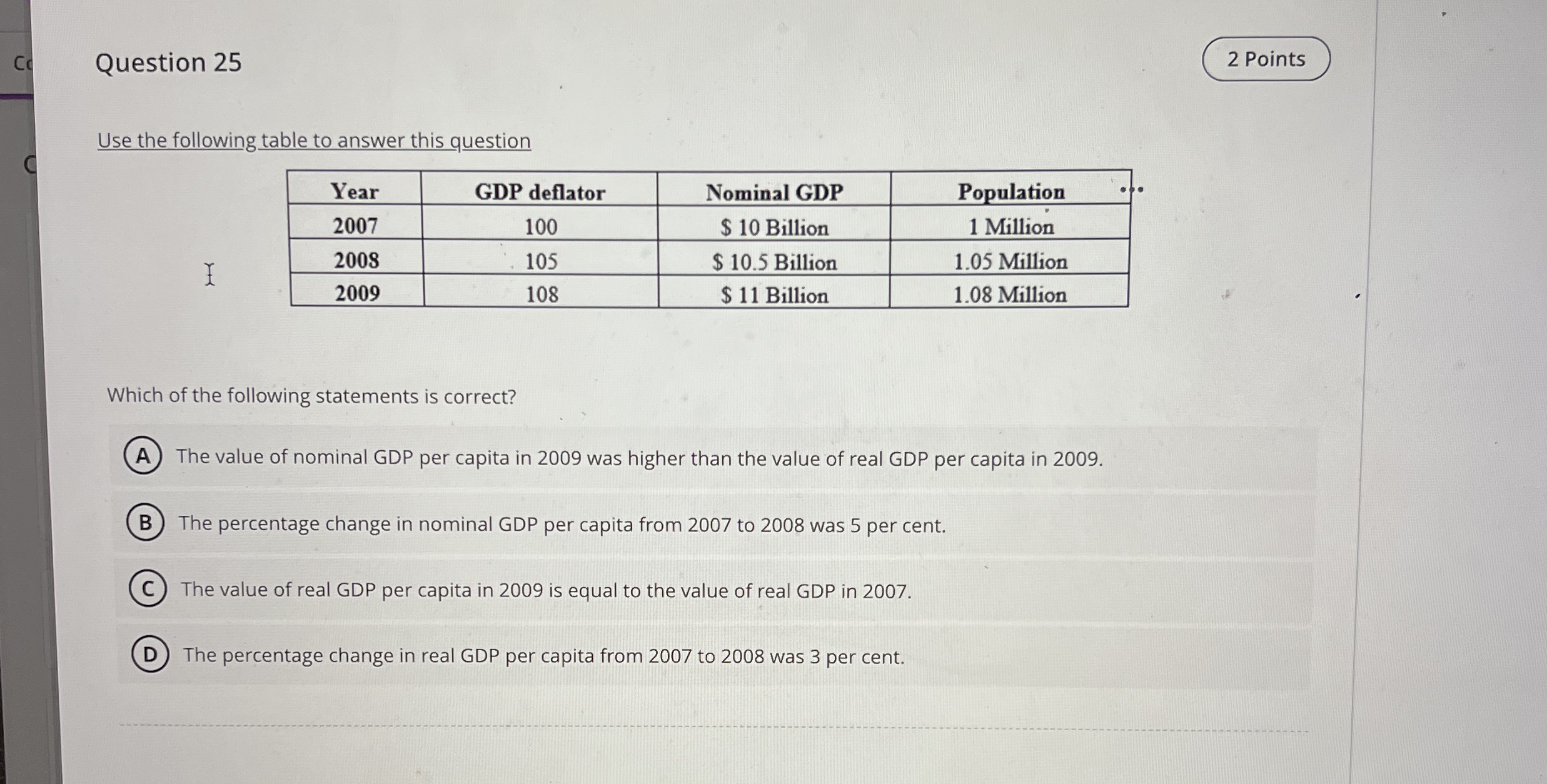 Question 2 5 2 Points Use the following table to