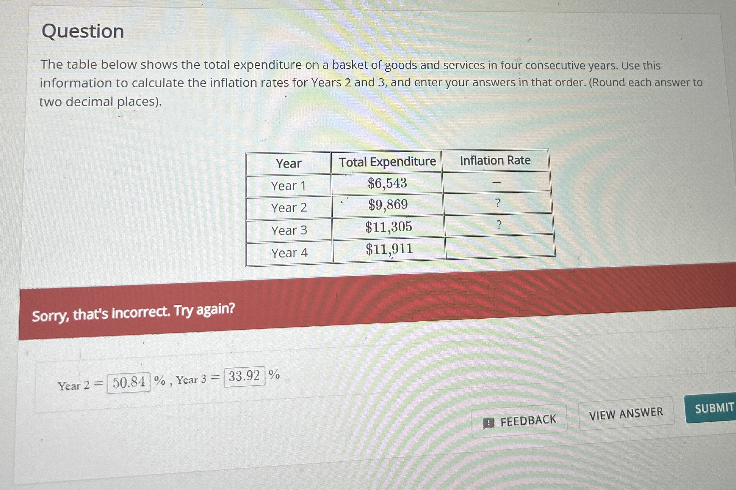 Question The table below shows the total