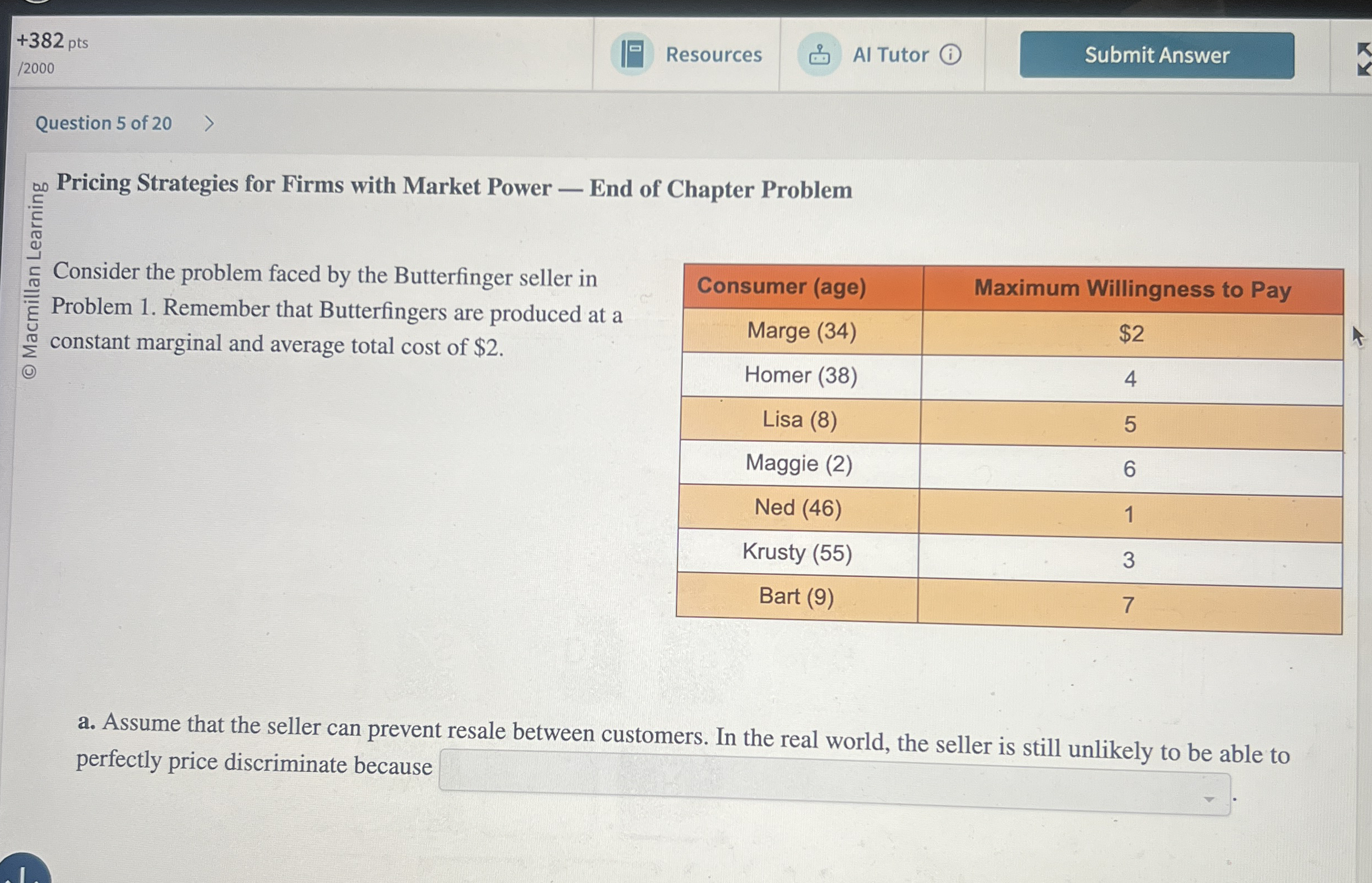 + 3 8 2 pts / 2 0 0 0 Resources Al Tutor Question