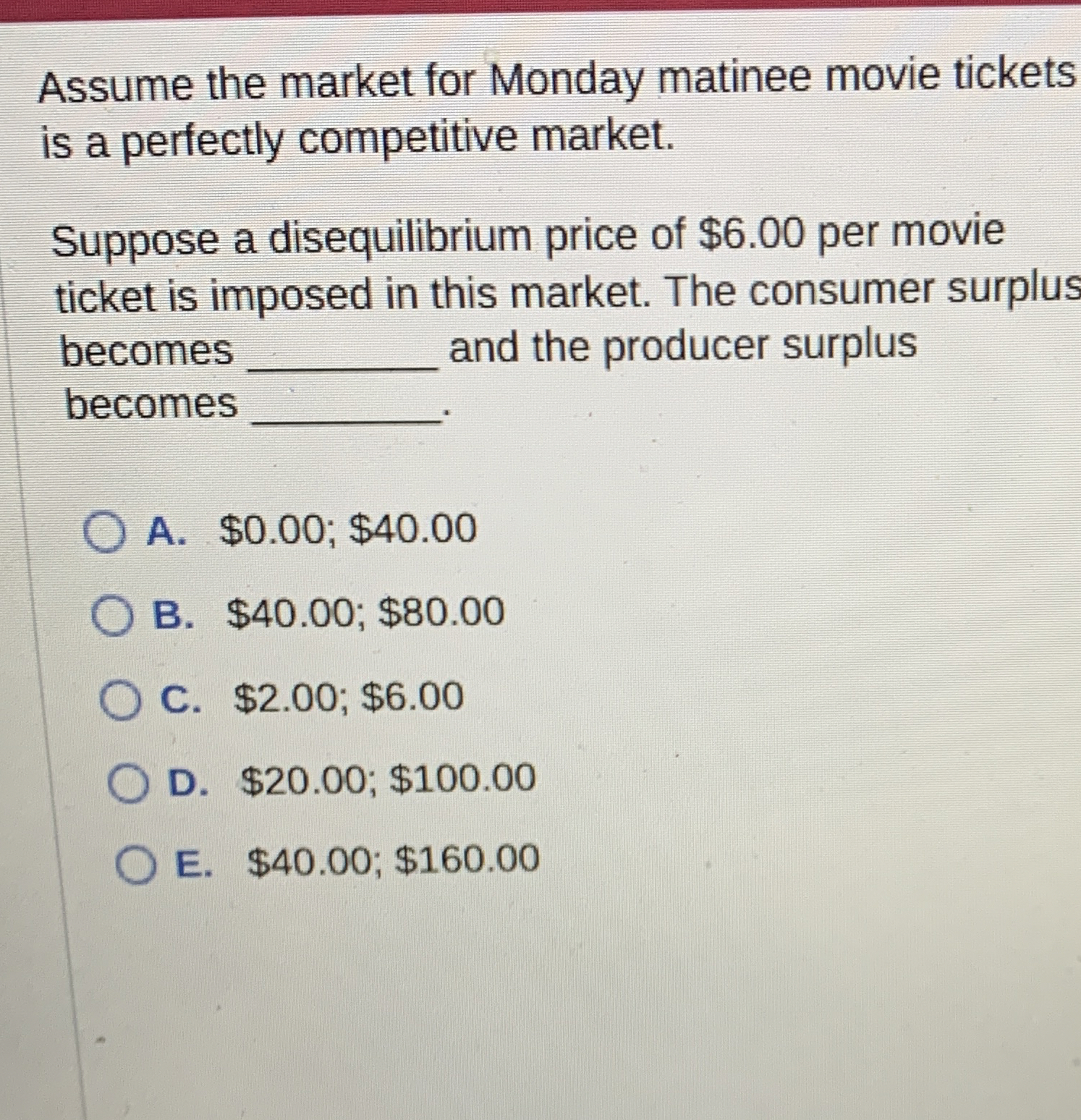 Assume the market for Monday matinee movie