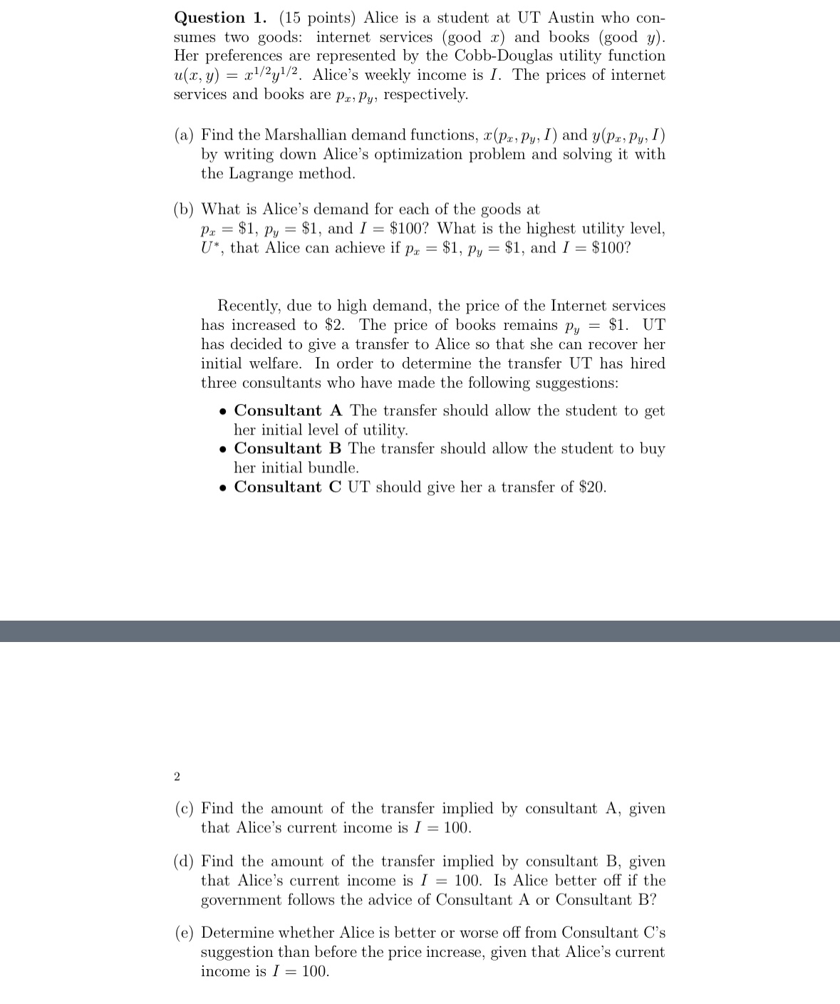 Question 1 . ( 1 5 points ) Alice is a student at