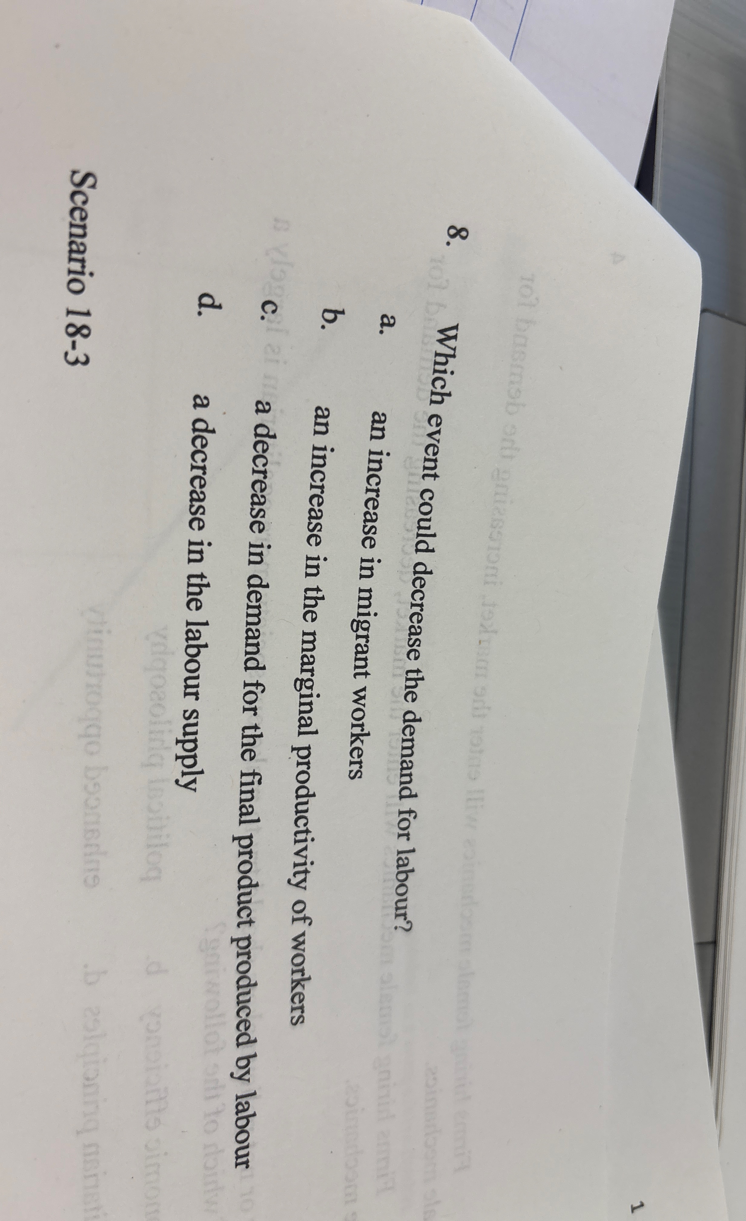 Which event could decrease the demand for labour?