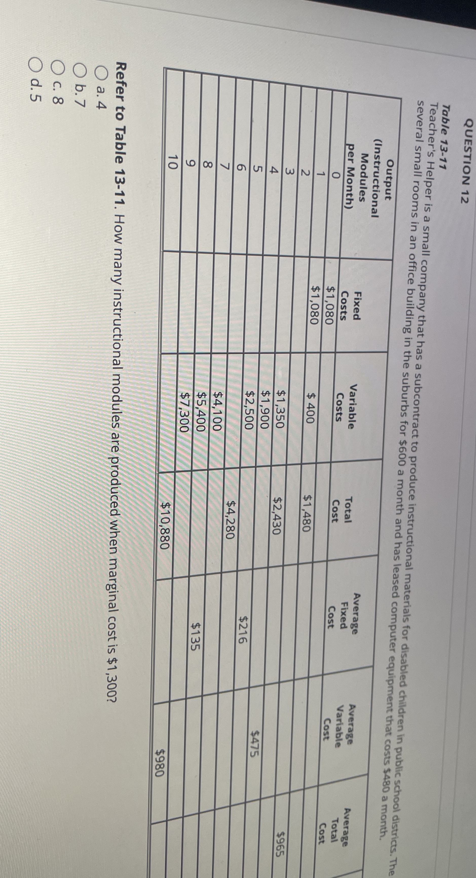 QUESTION 1 2 Table 1 3 - 1 1 Teacher's Helper is