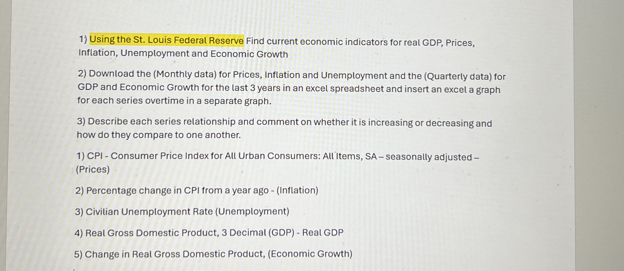 Using the St . Louis Federal Reserve Find current