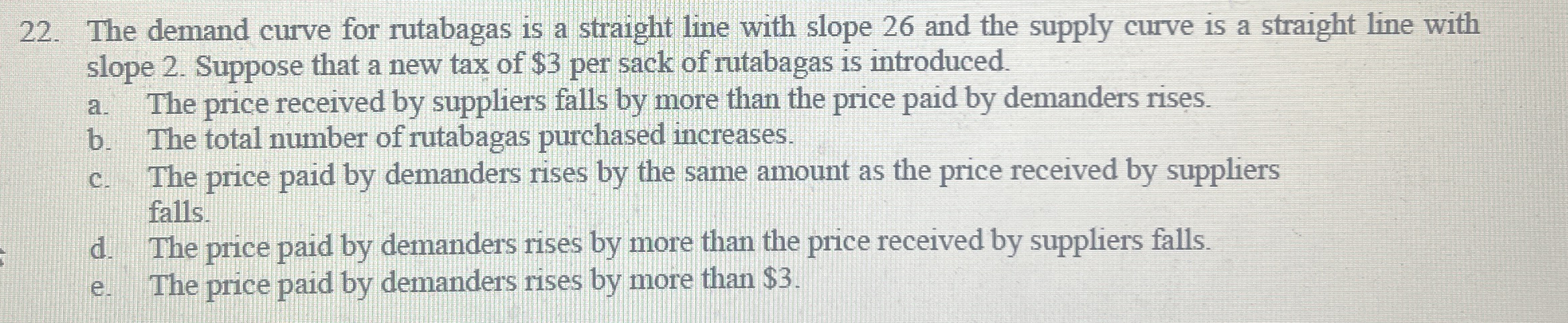 The demand curve for rutabagas is a straight line
