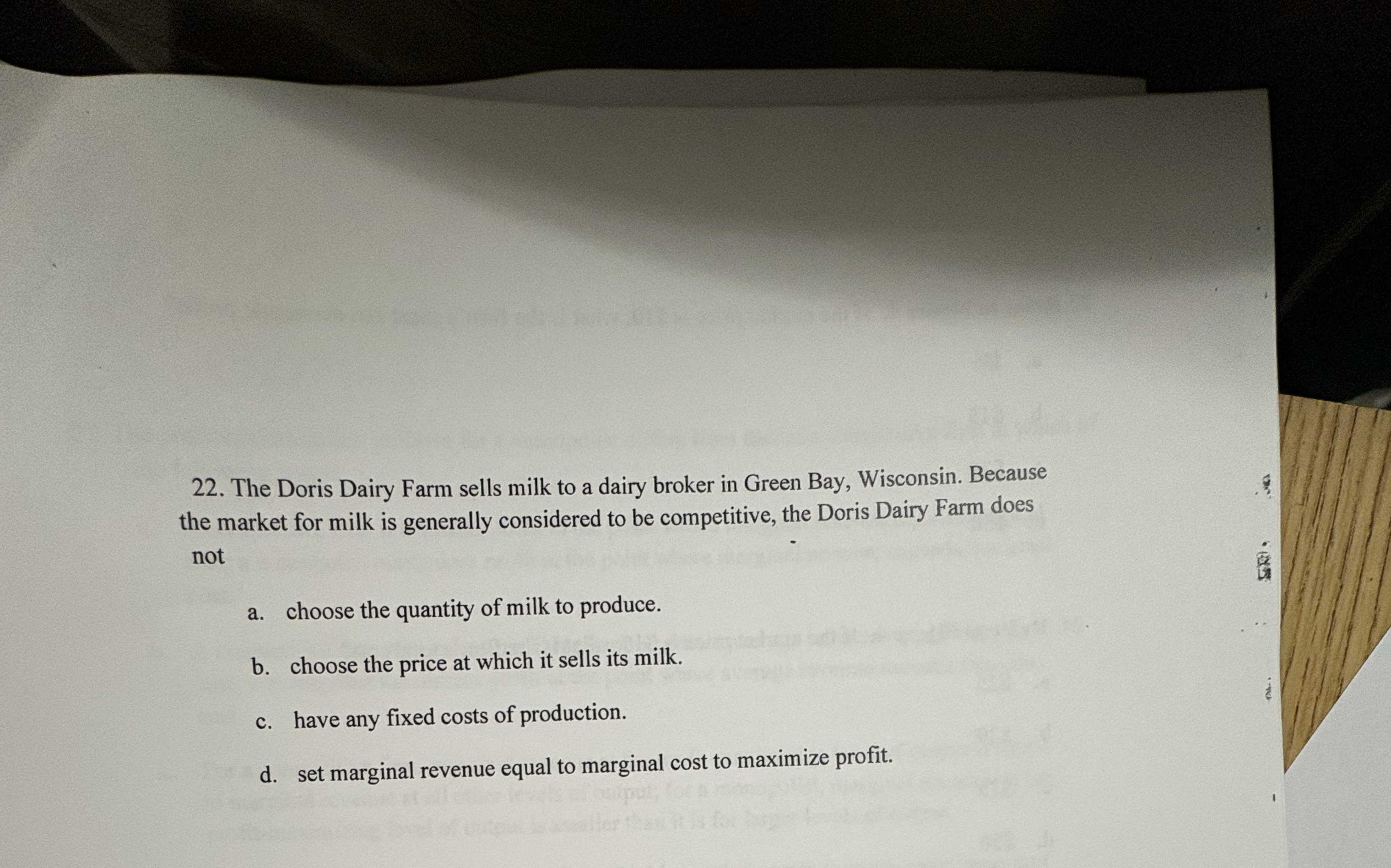 The Doris Dairy Farm sells milk to a dairy broker