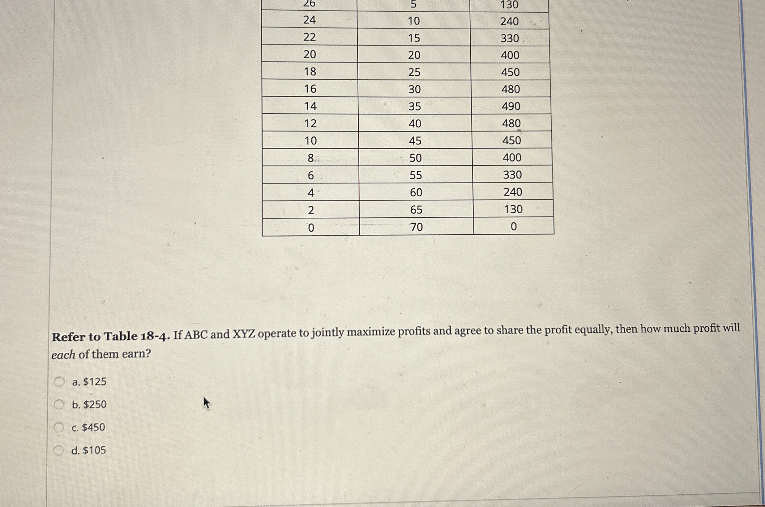 \ table [ [ 2 6 , 5 , 1 3 0 ] , [ 2 4 , 1 0 , 2 4