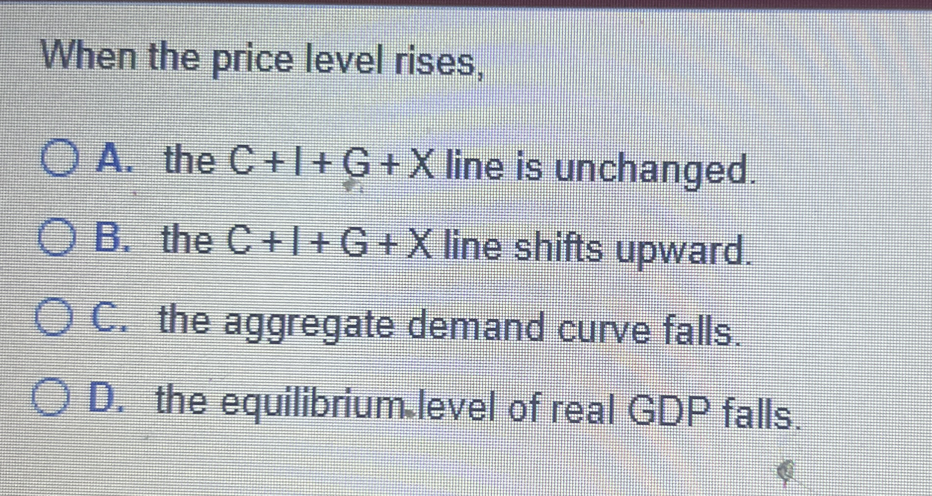 When the price level rises, A . the C + I + G + x