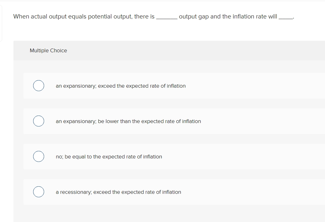 When actual output equals potential output, there