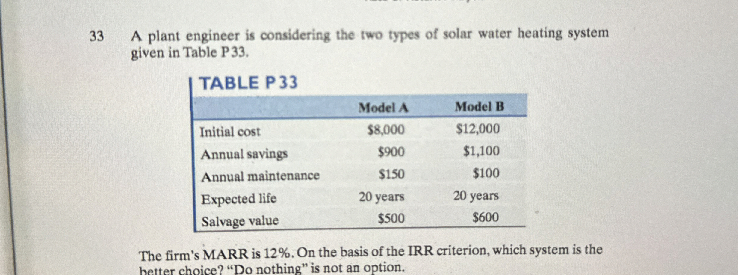 3 3 A plant engineer is considering the two types