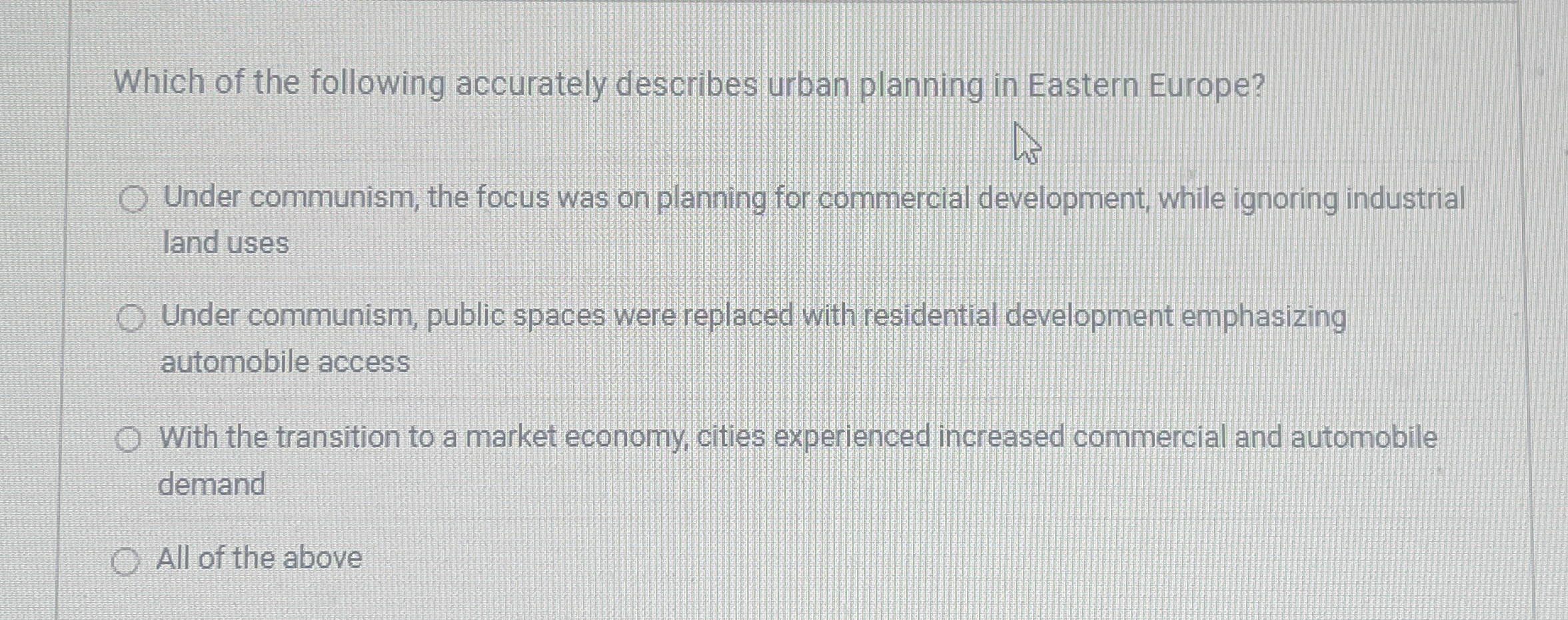 Which of the following accurately describes urban