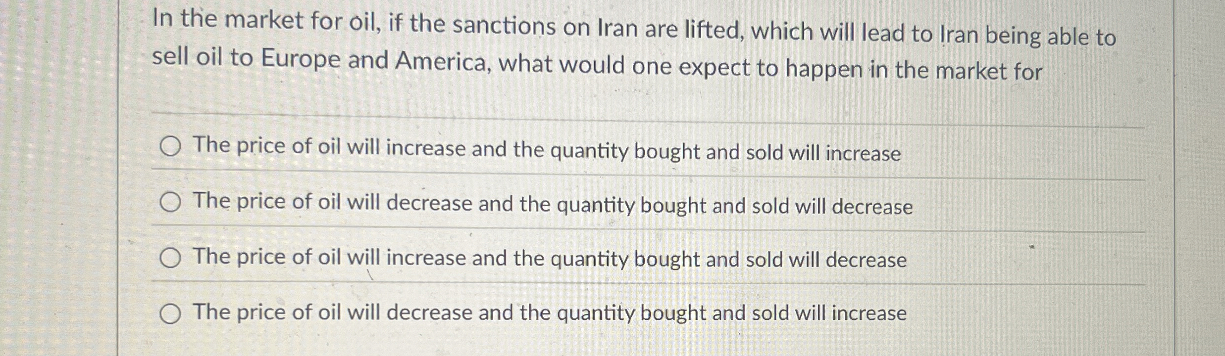 In the market for oil, if the sanctions on Iran