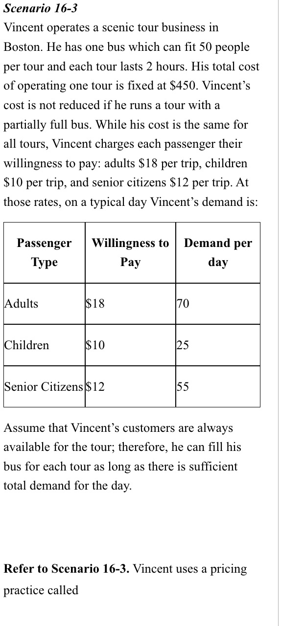 Scenario 1 6 - 3 Vincent operates a scenic tour