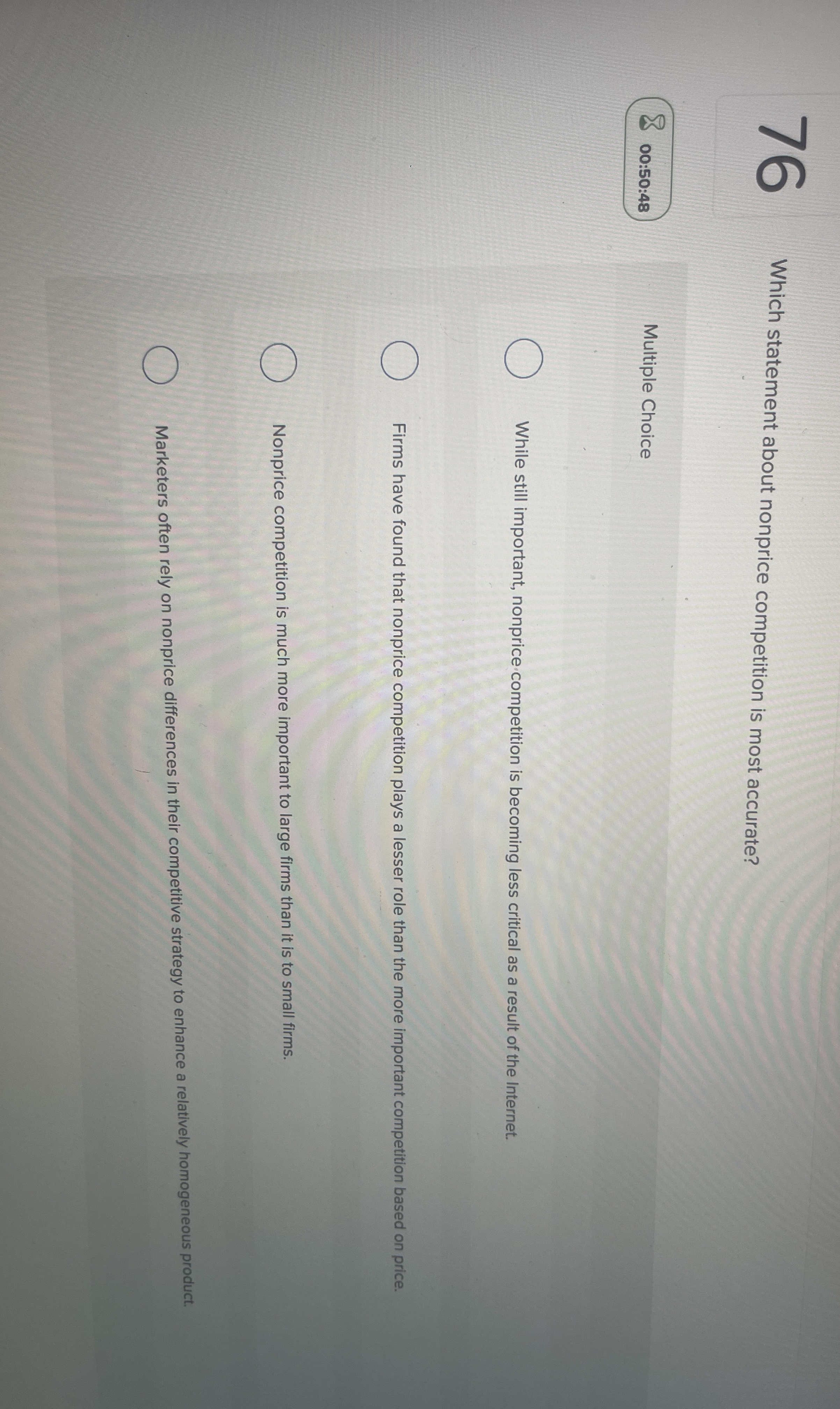 7 Which statement about nonprice competition is