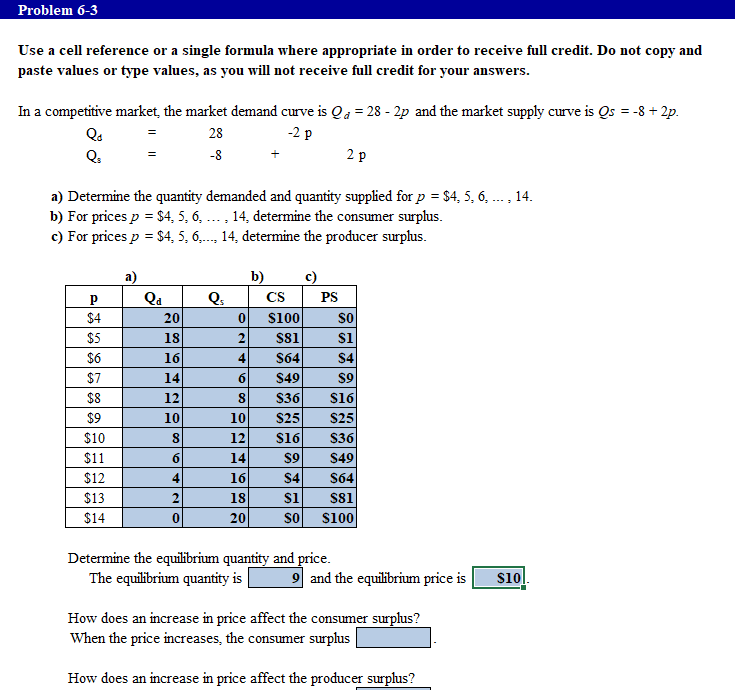Problem 6 - 3 Use a cell reference o r a single