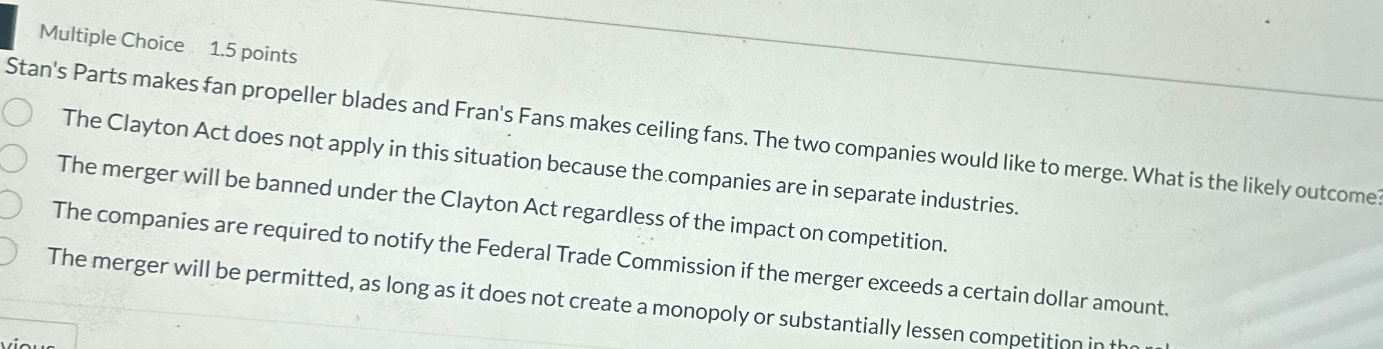 Multiple Choice 1 . 5 points Stan's Parts makes