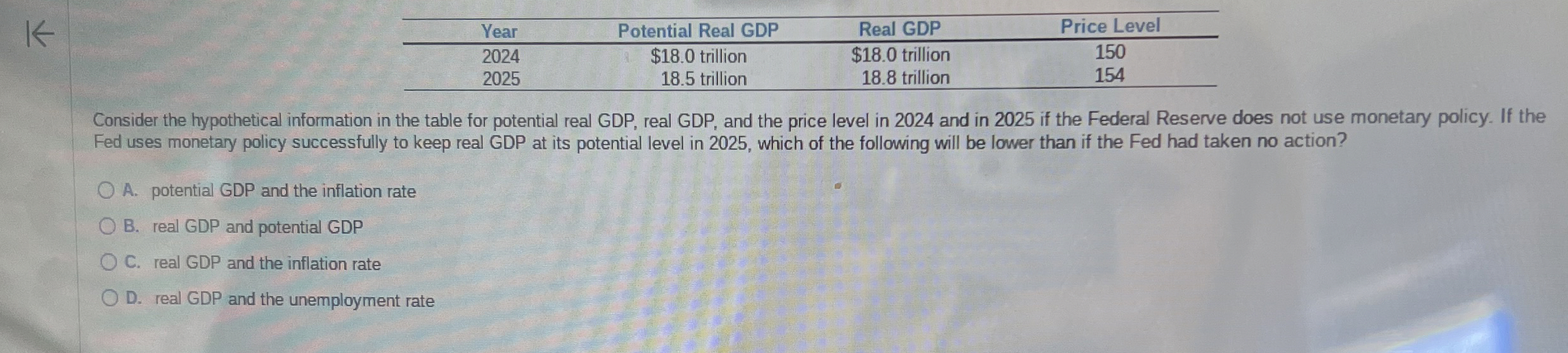 \ table [ [ Year , Potential Real GDP , Real GDP