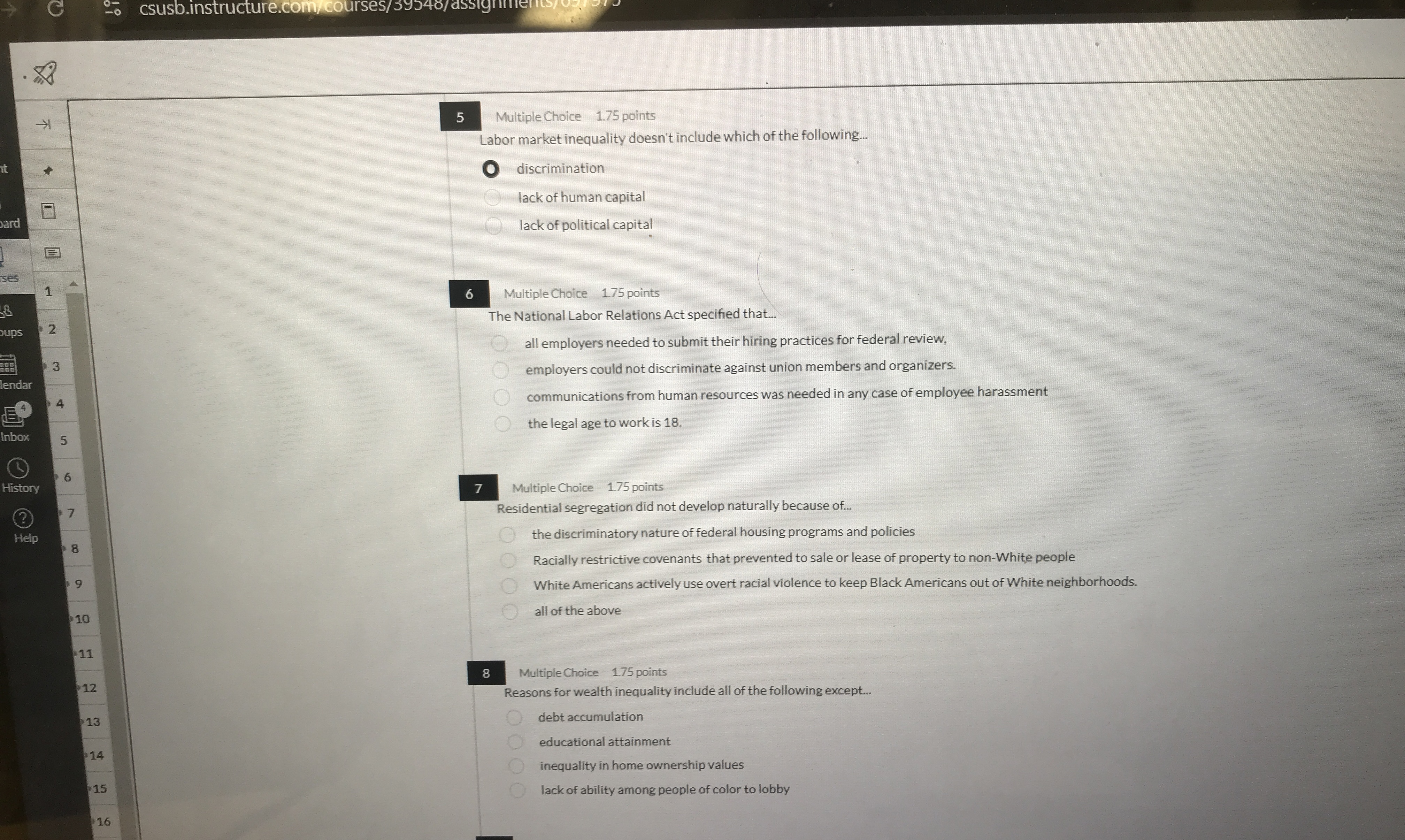 5 Multiple Choice 1 . 7 5 points Labor market