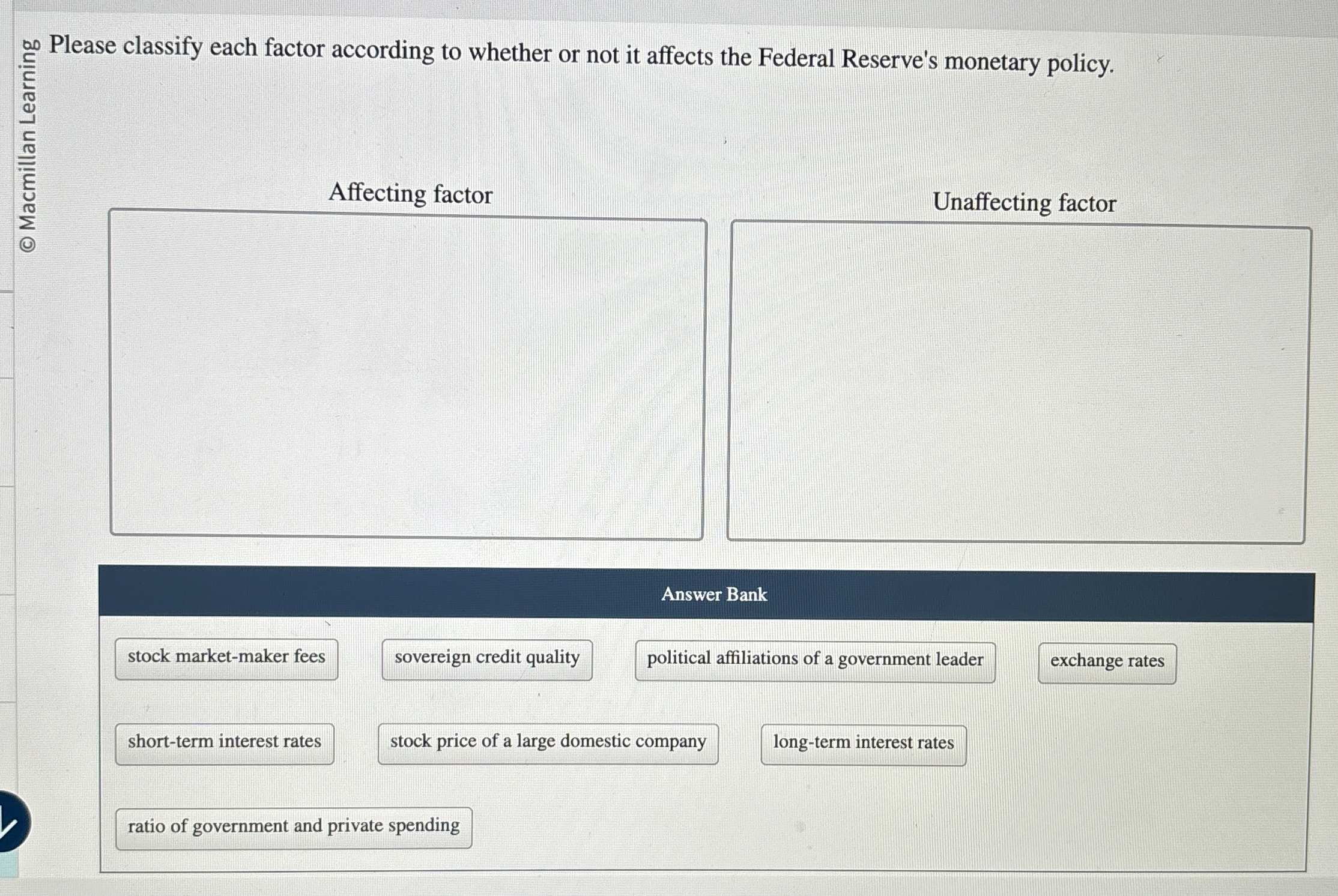 Please classify each factor according to whether