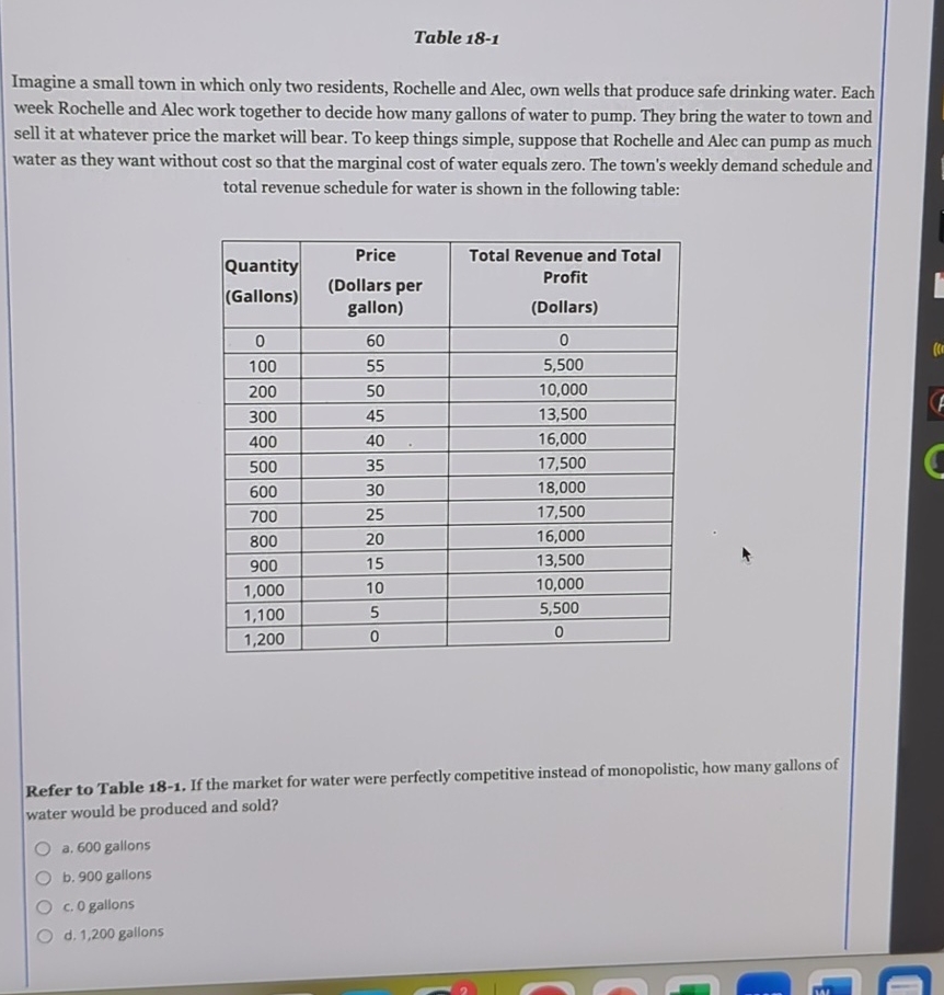 Table 1 8 - 1 Imagine a small town in which only
