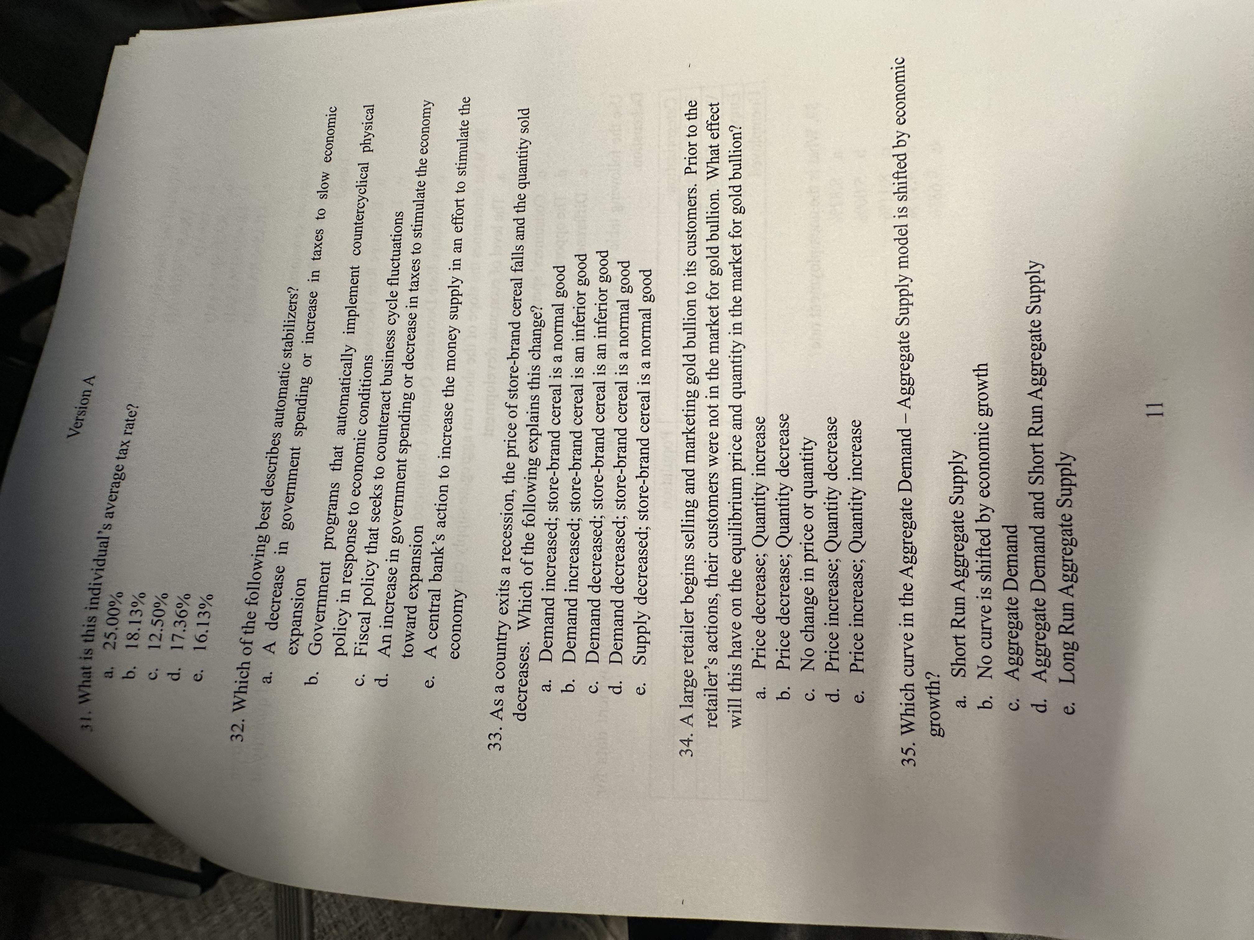 Version A 3 1 . What is this individual's average