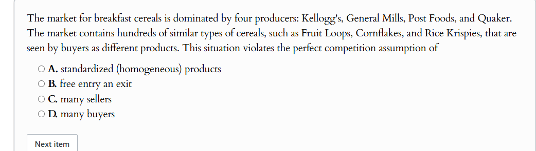 The market for breakfast cereals is dominated by
