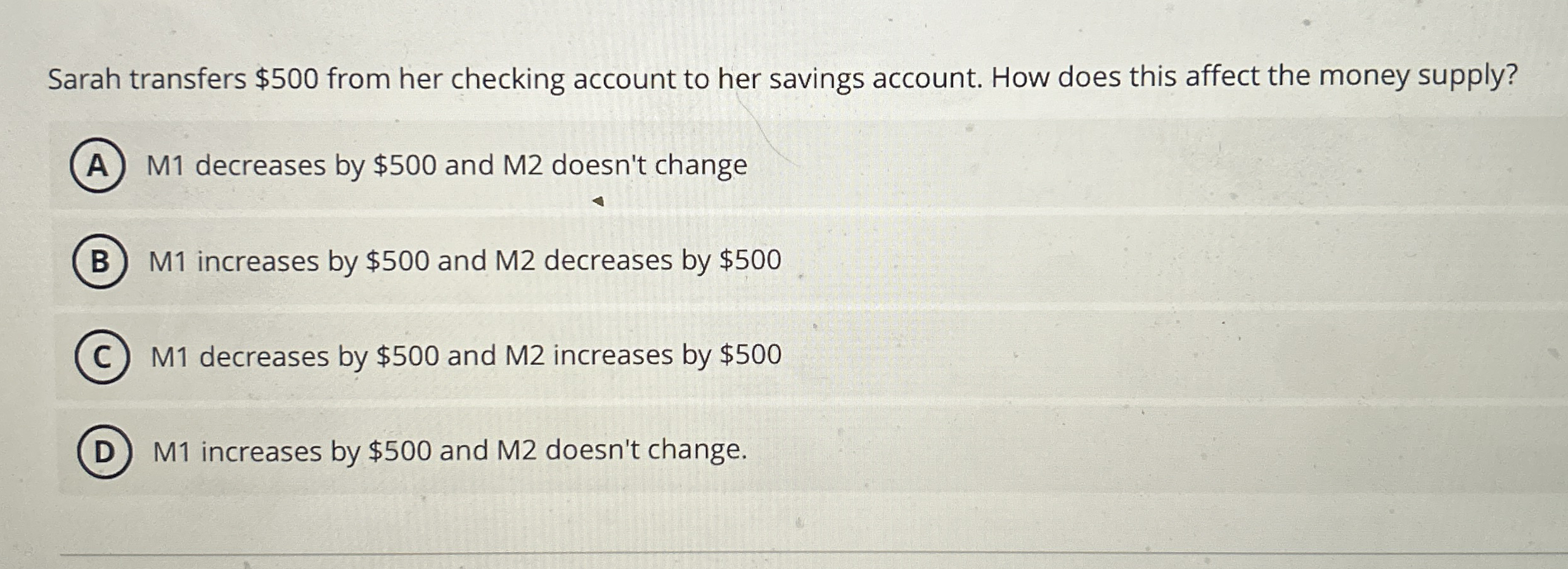 Sarah transfers $ 5 0 0 from her checking account