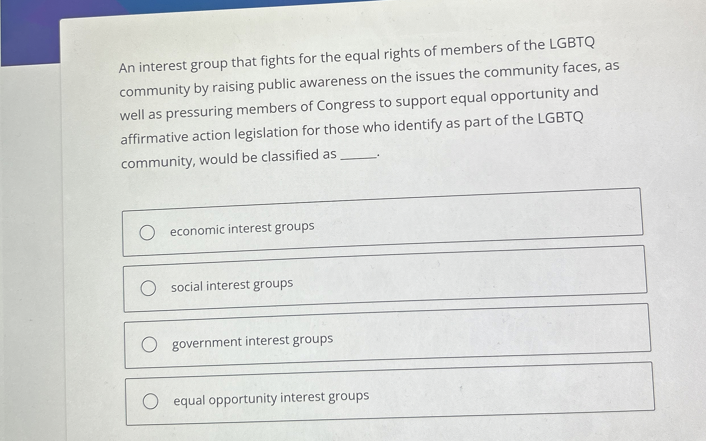 An interest group that fights for the equal