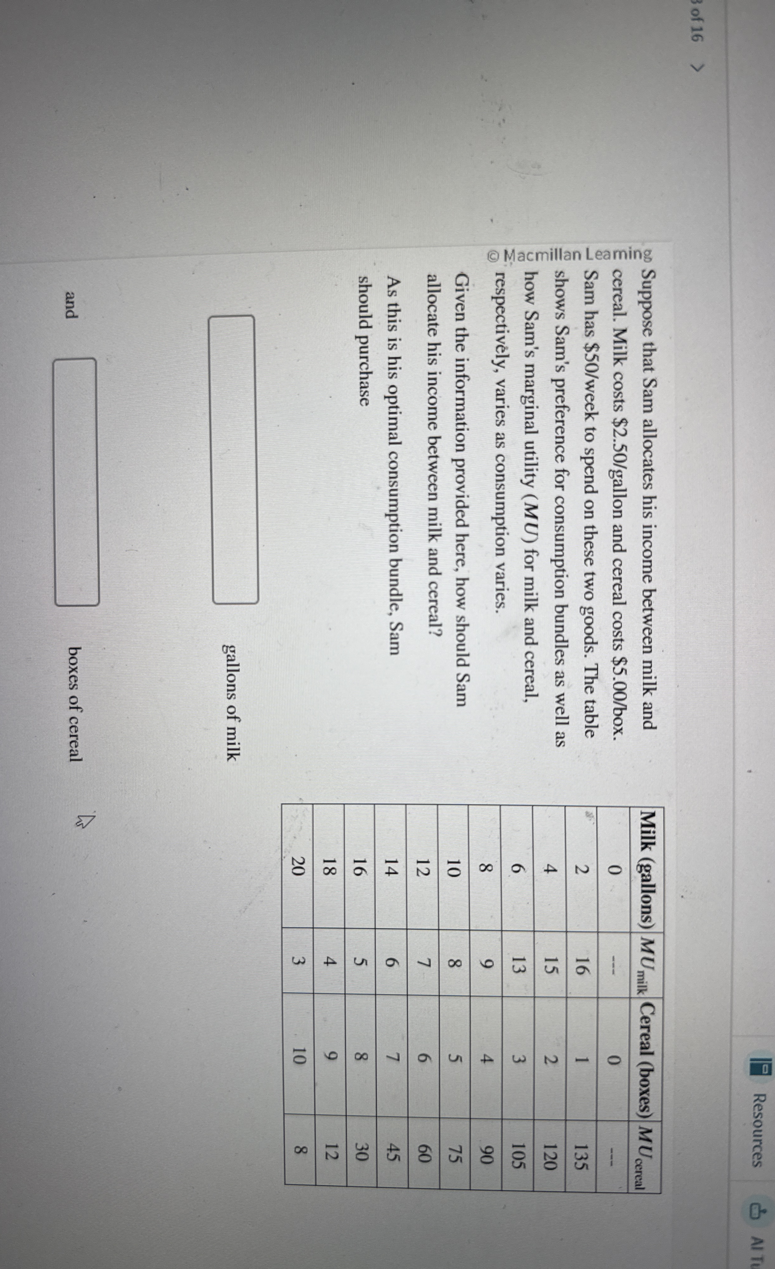 Resources of 1 6 on Suppose that Sam allocates