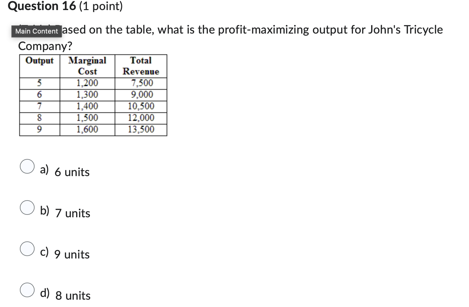 Question 1 6 ( 1 point ) Main content ased on the