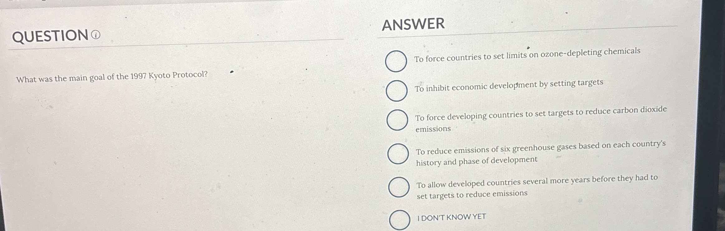 QUESTION ANSWER To force countries to set limits