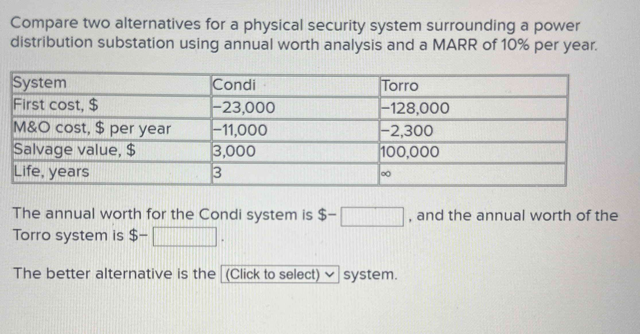 Compare two alternatives for a physical security