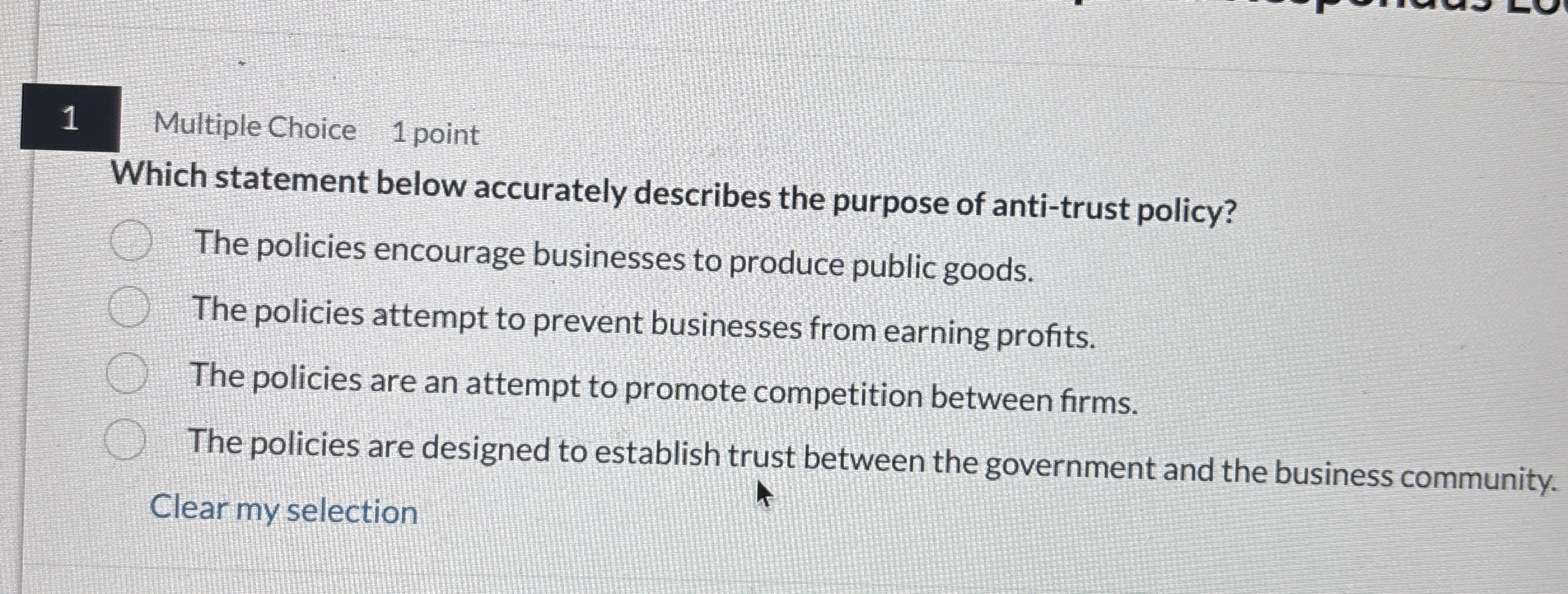 1 Multiple Choice 1 point Which statement below