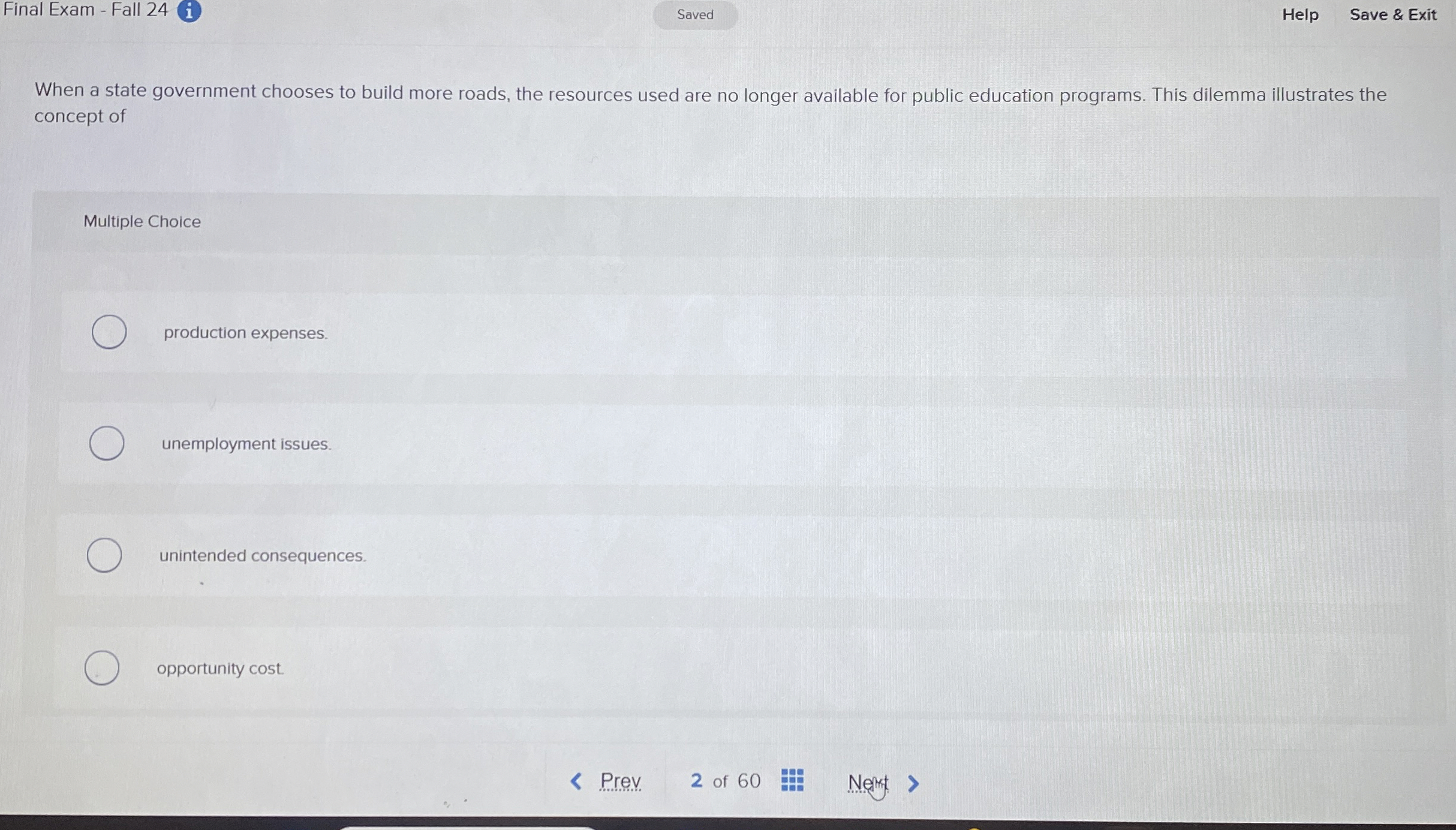 Final Exam - Fall 2 4 i Saved Help Save & Exit