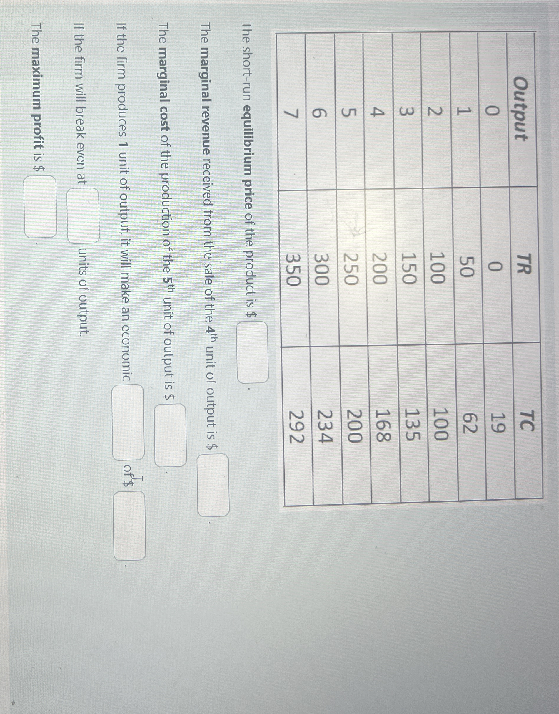 \ table [ [ Output , TR , TC ] , [ 0 , 0 , 1 9 ]