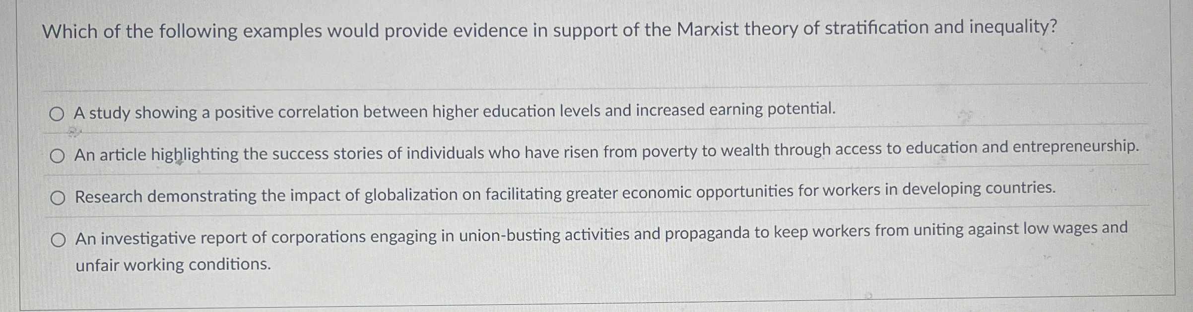 Which of the following examples would provide