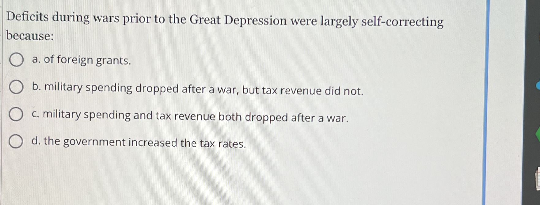 Deficits during wars prior to the Great