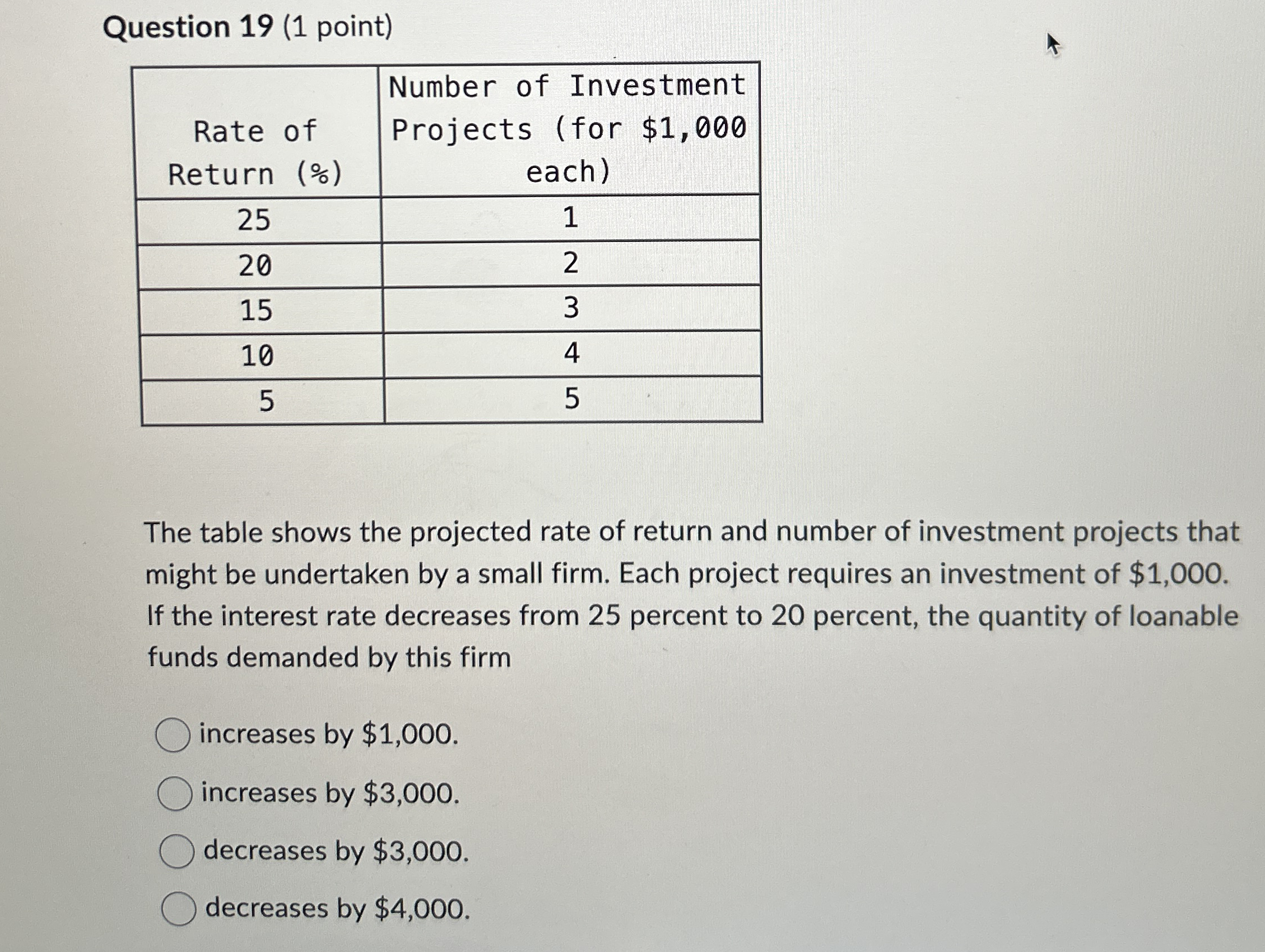 Question 1 9 ( 1 point ) \ table [ [ \ table [ [