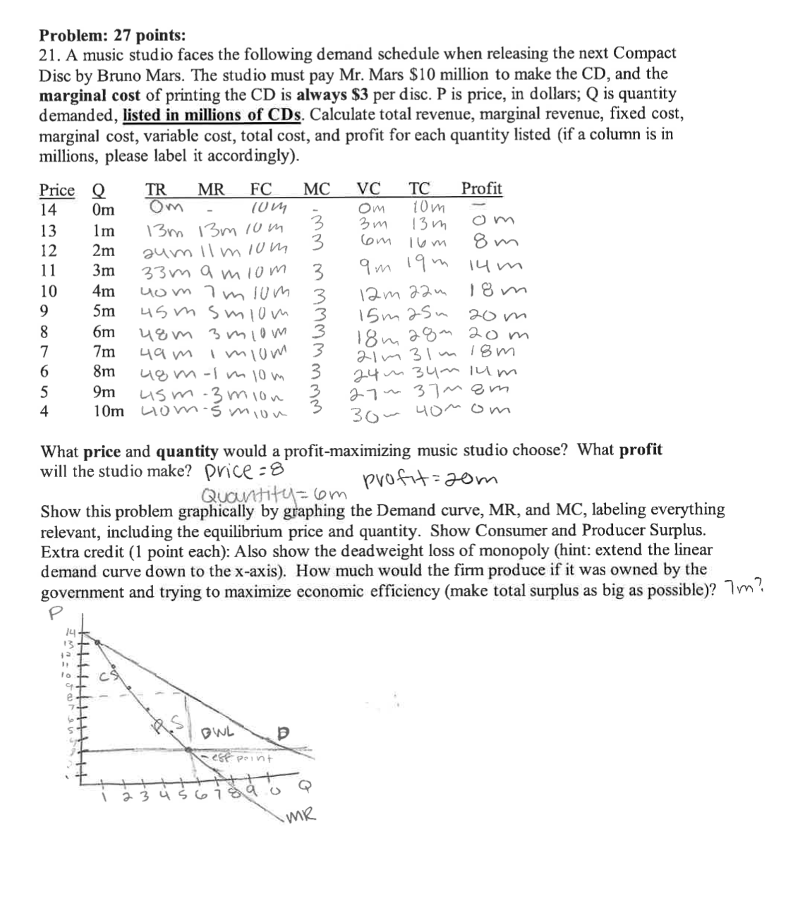 Problem: 2 7 points: 2 1 . A music studio faces