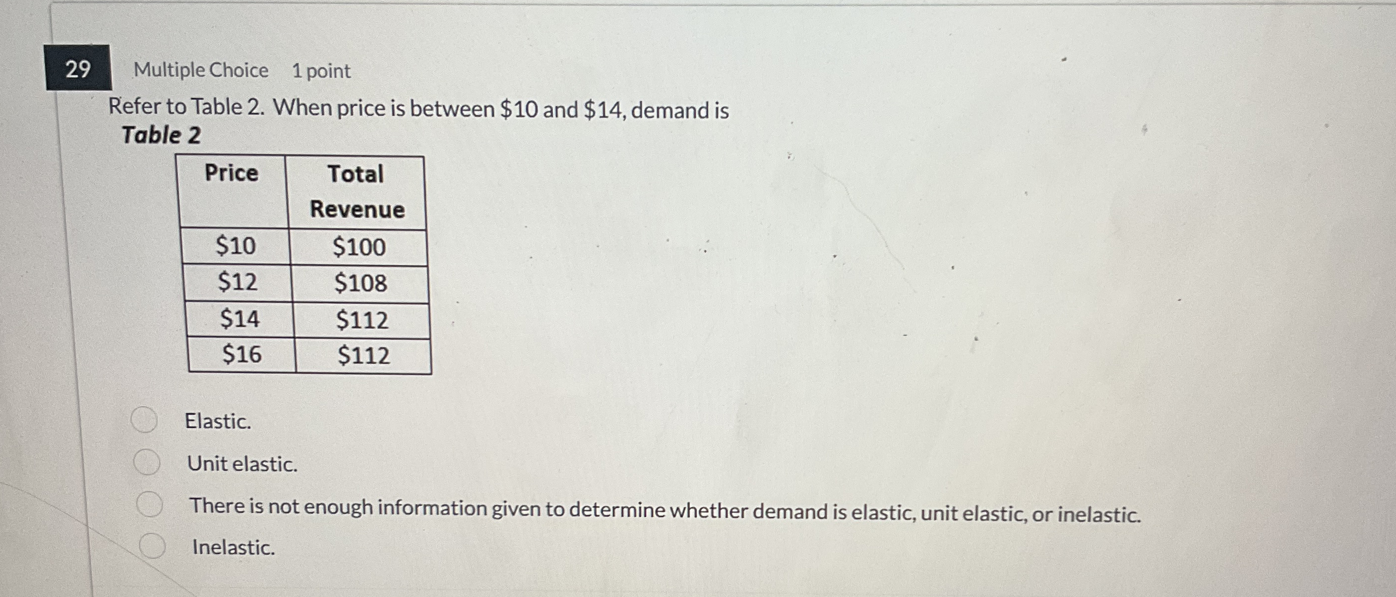 2 9 Multiple Choice 1 point Refer to Table 2 .
